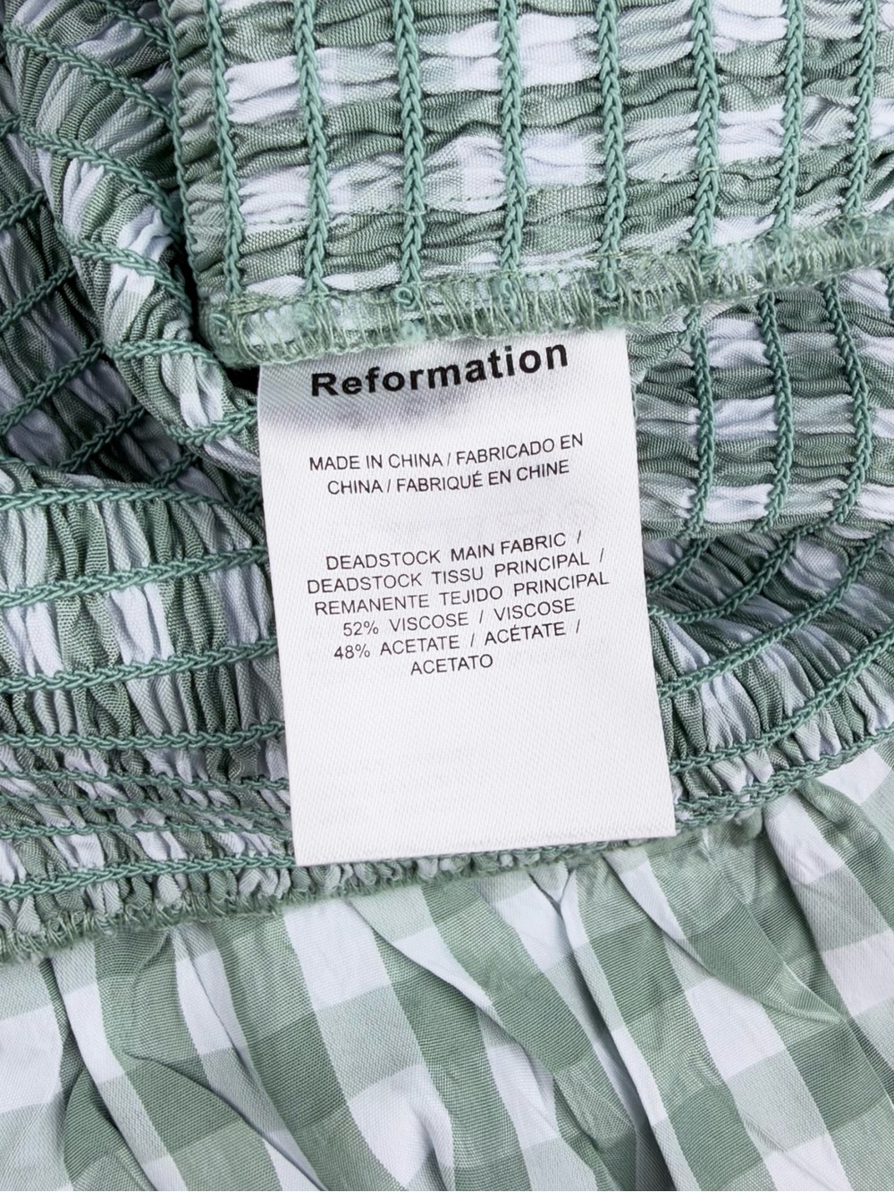 Reformation Gemini Mini Dress Smocked Ruffle Gingham Bodycon Large - Picture 8 of 10